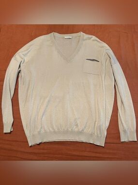Brunello Cucinelli Shimmery Light Beige V-Neck Sweater